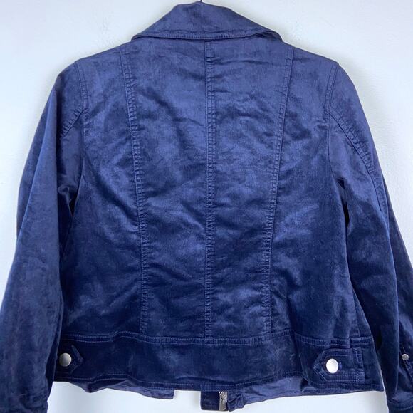 Chico's Velveteen Moto Jacket Navy Zip Button Down Collared Petite 1P 8/10 - Picture 8 of 11